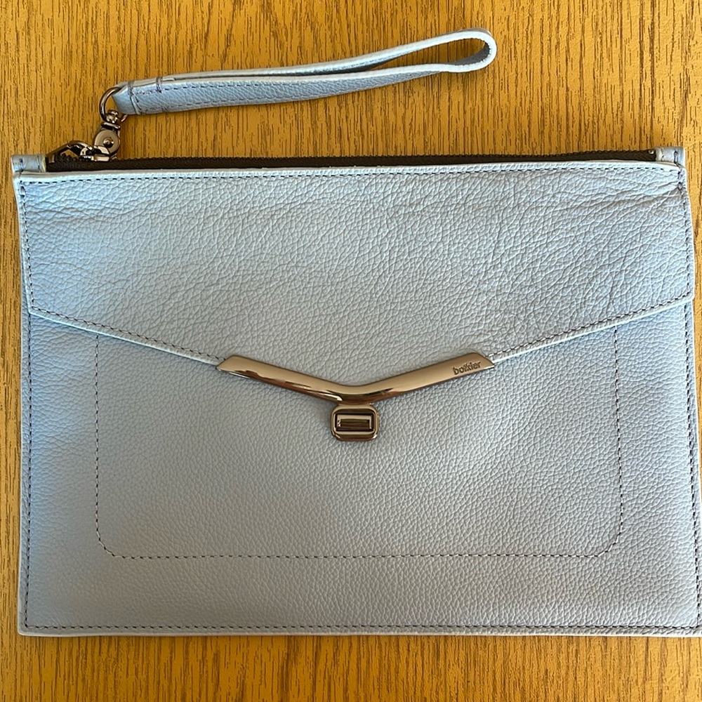 Botkier leather wristlet, large, light blue